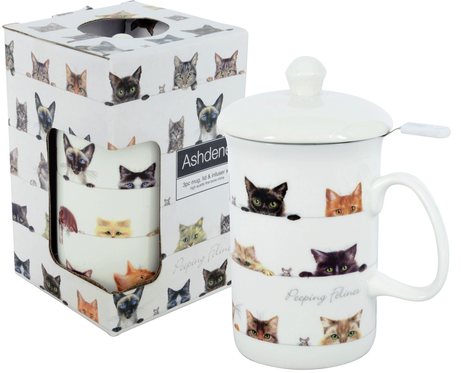 Mug en Porcelana Fina al Hueso con infusor - Gatos